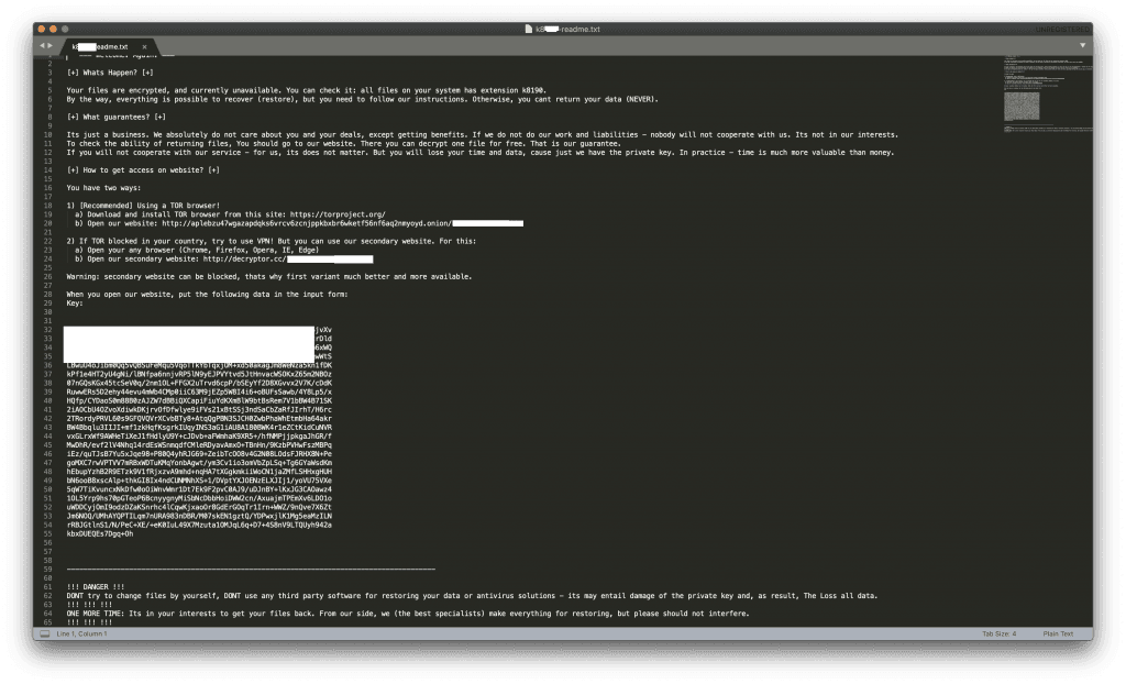 REvil tarafından sistemlere bırakılan notlardan bir örnek.